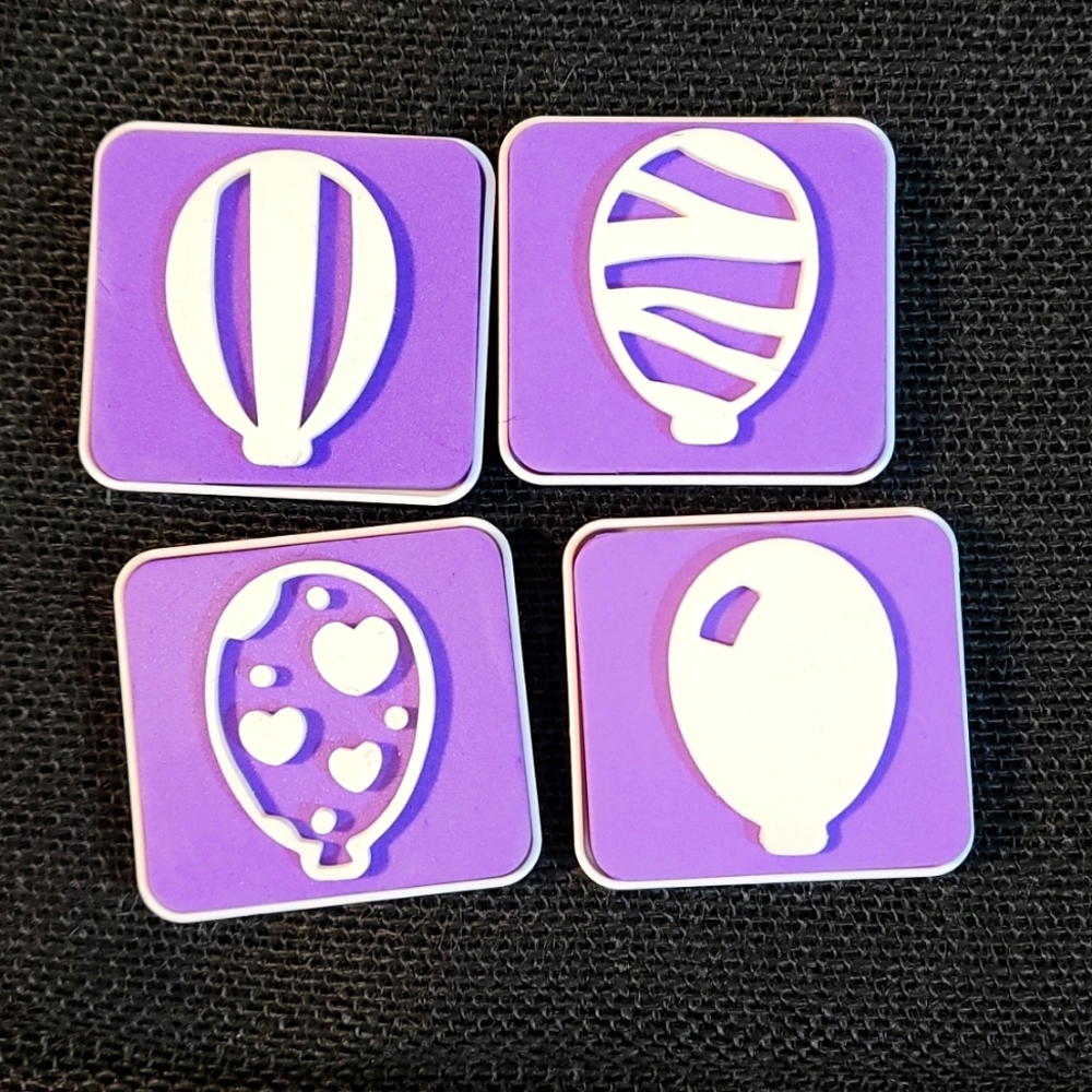Wilton Cake Stamp Set - Balloons, cake, stamps, purple and white,